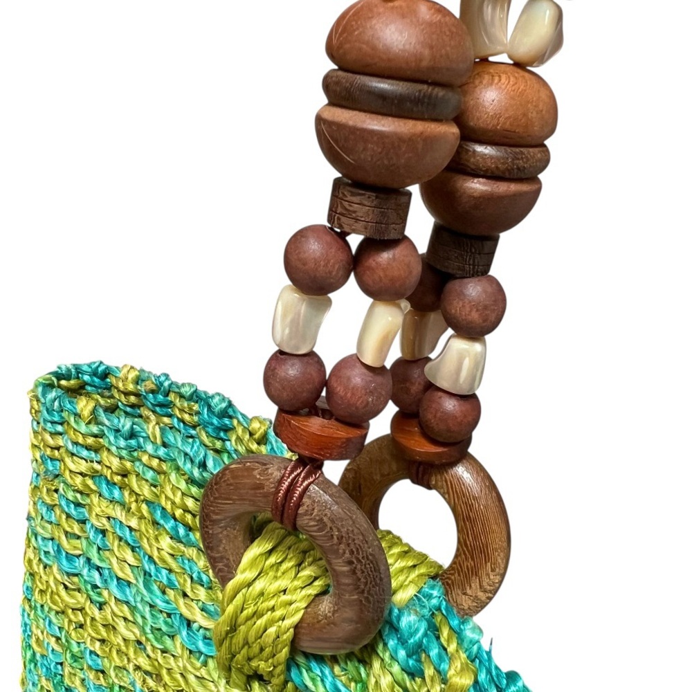 EMMA ROSE Woven Raffia Straw Green Shoulder Strap Bag Tote Beach Resort Artsy - Picture 5 of 16